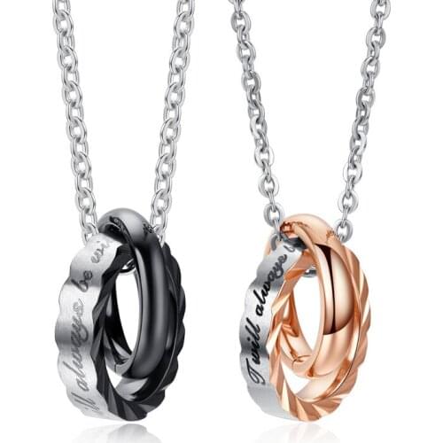 Hot Sale I Will Always be With You Couples Fashion Jewelry Gold Black Circle Round Pendant for Man Woman Necklaces