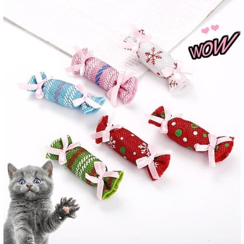 Cat Candy Toy Pet Cat Kitten Interactive Teaser Chew Scratch Christmas Candy Catnip Sachet Toy