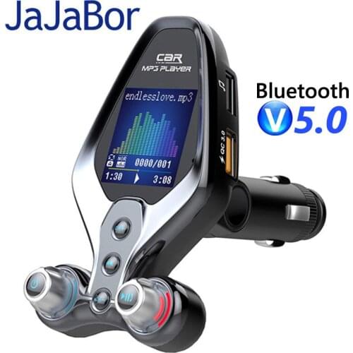 JaJaBor Bluetooth 5.0 Car Kit Handsfree FM Transmitter AUX Audio Receiver Car MP3 Player QC3.0 Quick Charge Support Folder Play