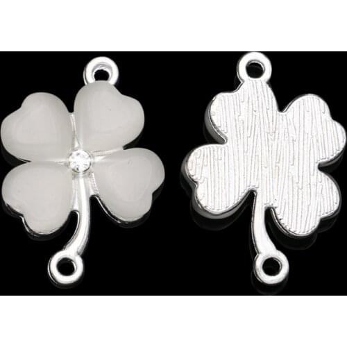 JAKONGO Silver Plated Crystal Opal Clover Connector for Jewelry Making Earrings Accessories Findings DIY 19x13mm 5pcs/lot