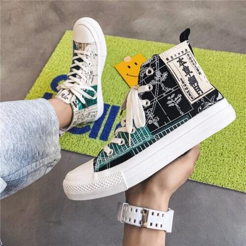 2021 Fashion Print Men Canvas High Top Sneakers Street Canvas Men Casual Shoes Breathable Men Vuicanized Shoes alpargatas hombre