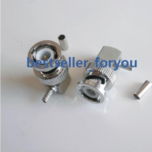 BNC male right angle crimp BNC connectors RA for RG174 LMR100 RG316 cable RF connector CCTV