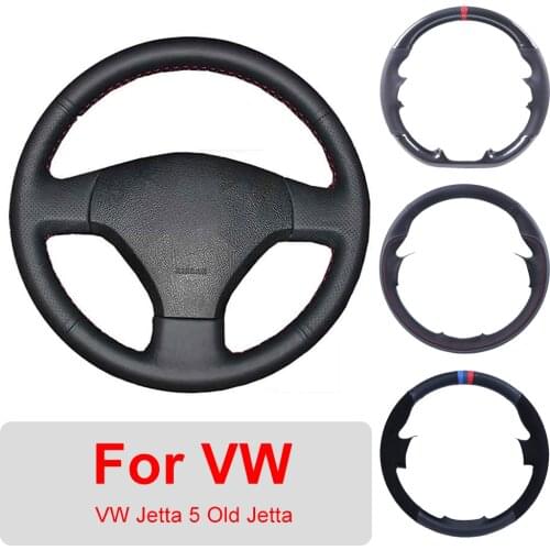DIY Leather Car Steering Wheel Cover For Volkswagen VW Jetta 5 2006-2010 Old Jetta Auto Interior Customized Steering Wheel Wrap