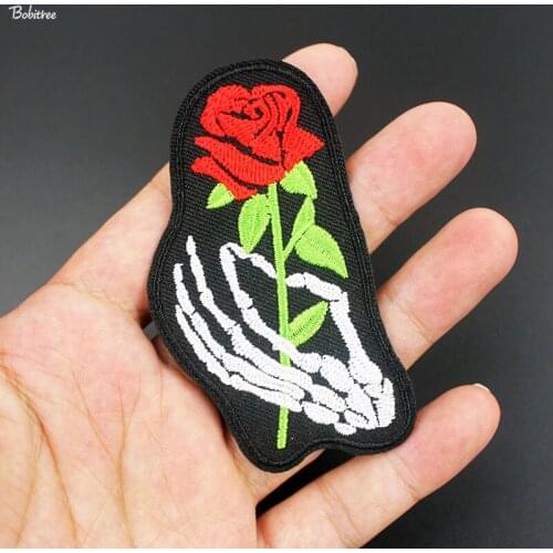 Red Rose Flowers Patches Iron on for Cloth Embroidered Badges Stickers Fabric Appliques DIY Accessory Sewing Supplies