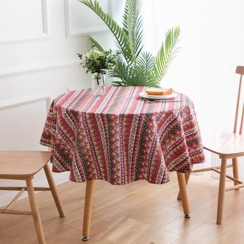 Modern Cotton Linen Round Table Cloth 150cm Geometric Stripe Printing Tea Coffee Tablecloth Home Kitchen Decor Custom