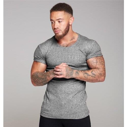 ICCLEK Summer Mens Sports Fitness Short-sleeved T-shirt Casual Slim Knit Sweater Tight-fitting Super Elastic Breathable T-shirt
