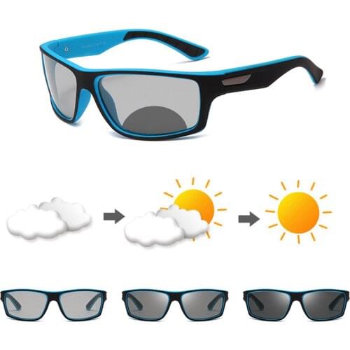 Outdoor Transition Multifocal Bifocal Reading Glasses, Photochromic Sport Sunglasses, Magnification for Women men FML