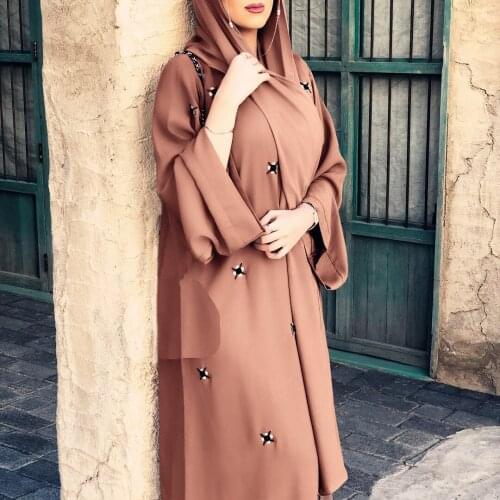 Fashion Muslim Kimono Abaya for Women Elegant Beads Dubai Turkey Arabic Cardigan Ramadan Kaftan Eid Mubarak Islamic Clothing 202