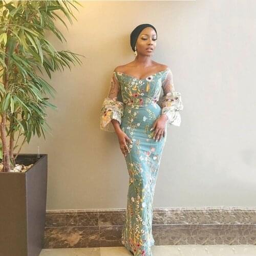 Fashion Trend Embroidery Evening Dresses Long Mermaid African Formal Dress Saudi Arabia Dubai High End Evening Gown 2017 Vestido