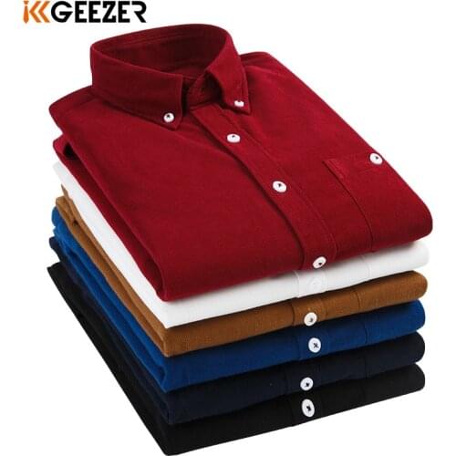 Men Shirt Corduroy Long Sleeve Dress Formal Shirt Solid Color Slim Fit Pocket High Quality Twill Oversize 4XL 5XL Dropshipping