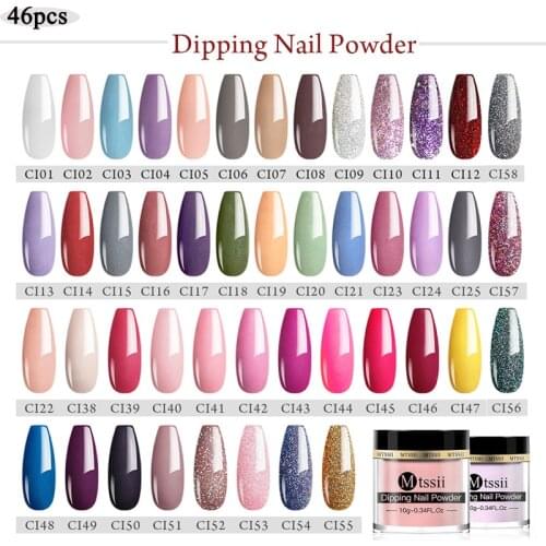 Mtssii 10/20/46Pcs Acrylic Dip Powder Natural Dry Long Lasting French Nail With Glitter Holographische Glitter Dip Powder