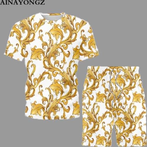 Casual Ethnic Style Mens Summer Sets Short Sleeve 2-Piece Set T-Shirt Shorts Can Separate Sell 2021 Trendy Tracksuit Suit Male