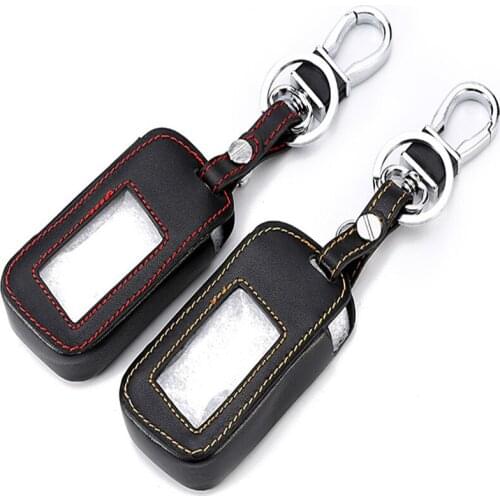 New A93 Leather car key Case cover holder For Starline A93 A63 Car alarm Remote Controller LCD Keychain Cover wallet