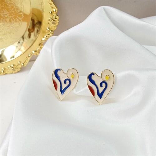 NEW Style Restoring Ancient Ways Morandi Color Glaze Drops Stud Earrings Femininity Contracted Alloy Heart-Shaped Earrings