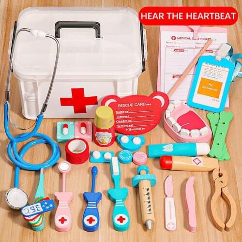Pretend Play Toys Kids Wooden Role-play Doctor Medicine Cabinet Stethoscope Injection Set Early Educational Children Toy Gift