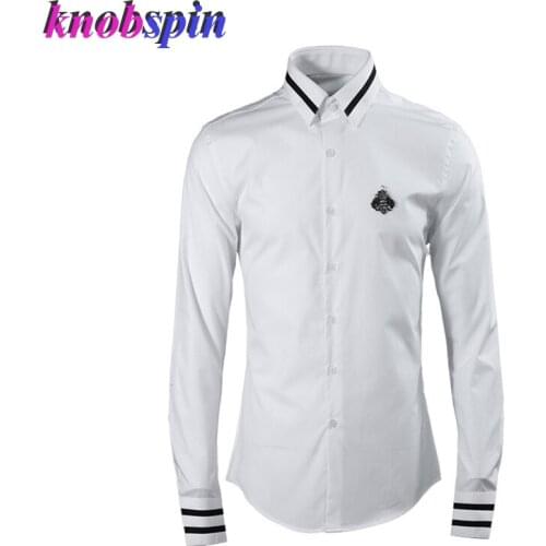 Europe Fashion Style men Shirt Anti-Wrinkle Quick Dry Cotton Shirts Camisas masculina Beading Bee Badge Full sleeve clothes