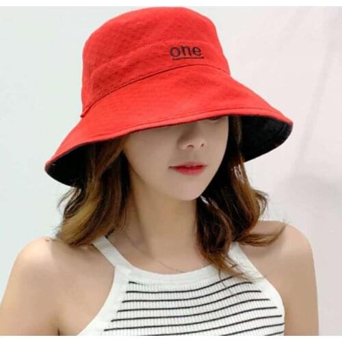 Letter Embroidery Fisherman Hat For Women Outdoor Double-Sided Fishing Cap Casual Panama Bucket Sunscreen Sun Cap