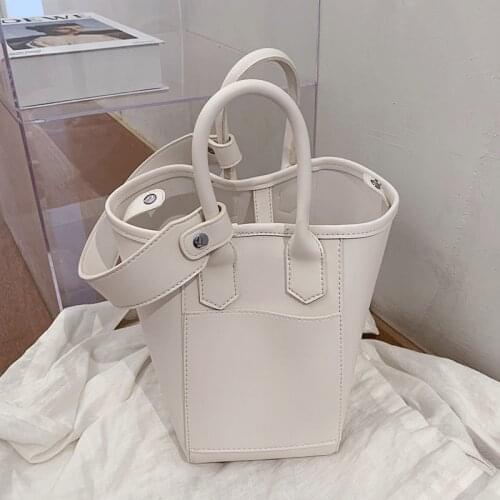 Hand Bags Women Fashion Whie Simple Shoulder Bag Vintage Bucket Bags Female Leather Crossbody Bag for Girls Tote Sac A Main New