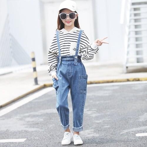 Girls' Rompers Trousers 2019 Spring and Autumn New Kids' Denim Belt Trousers Girls' Jeans Long Fashion Streetwear trousers