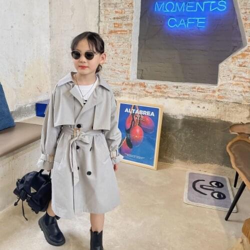 2021 Autumn New Girls' Korean Loose Casual Mid Long Trench Coat Teenagers Fashion Girls Trench Coat kids coats down