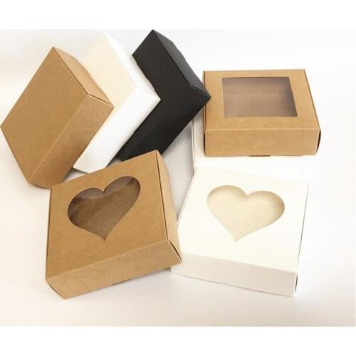 24Pcs 115x110x35mm Kraft Paper Aircraft Packaging Boxes Clear PVC Window Love Heart Handmade Gift Boxes Jewelry Display Boxes