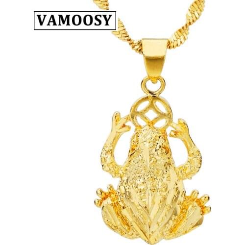 VAMOOSY 2018 Hottest Chinese Auspicious Lucky Fortune Frog Toad shiny copper women pendants Animal Pendant Necklace Jewelry