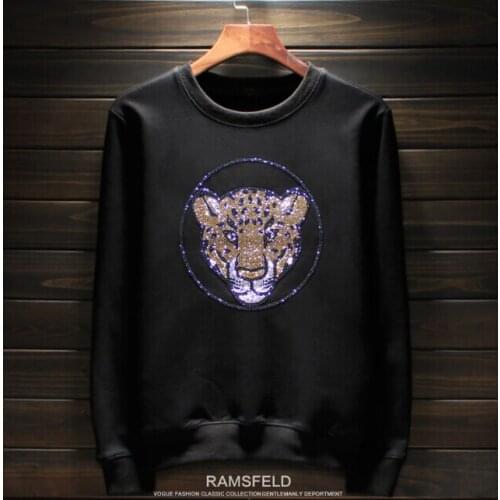 High quality hot drill top leopard head round neck Plush sweatershirt hoodies 2020
