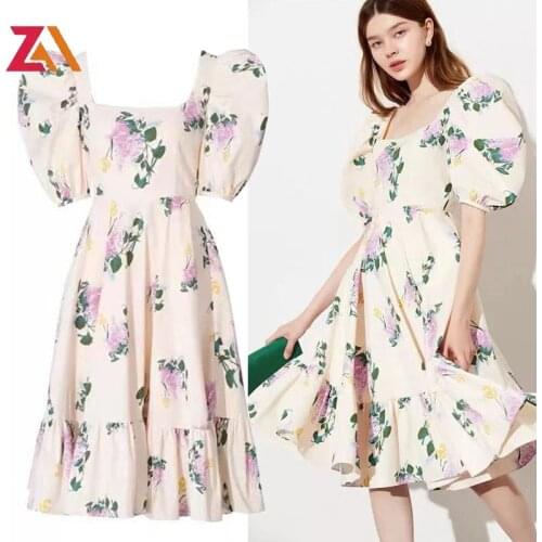 ZALady Runway Chic Floral Midi Dresses For Women Short Sleeve Ruffles Elegant Casual Beach Boho Backless Dress Vestidos Female