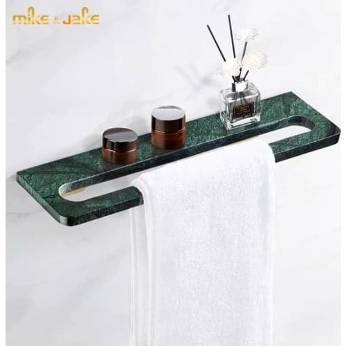 Green stone antique brass corner shelf towel bar rack brass stone towel bar holder corner shelf luxury toilet wall storage rack
