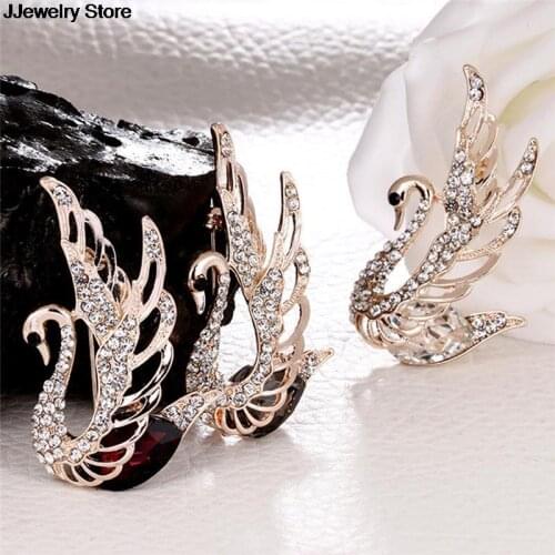 1PC Rhinestone Swan Brooch Crystal Animal Brooches Suit Collar Pin Wedding Party Accessories Brooches for women
