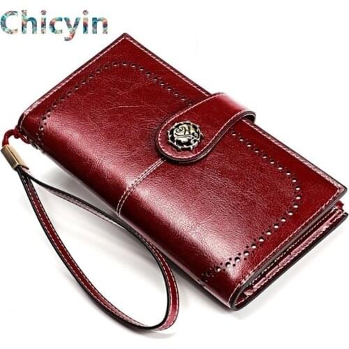 High Quality Cowide Leather Women Wallet Retro Natural Skin Long Zipper Coin Bag Carteira Feminina Big Capacity Purse For Women