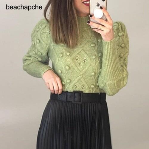 Beachapche new women fashion solid color ball appliques knitting sweater ladies long sleeve casual sweaters chic pullovers tops