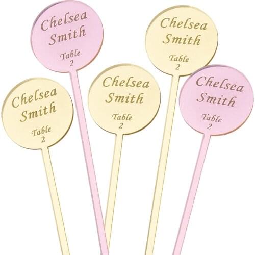 12* Personalized Drink Stirrers Custom Circle Etched Acrylic Stirrers Swizzle Sticks Table Card Wedding Decor