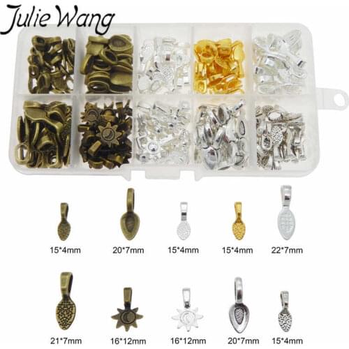 Julie Wang 200pcs Wholesale Multi Shape Color Mixed Glue on Bail Pendant Clips Jewelry Accessory DIY Finding Free Storage Box