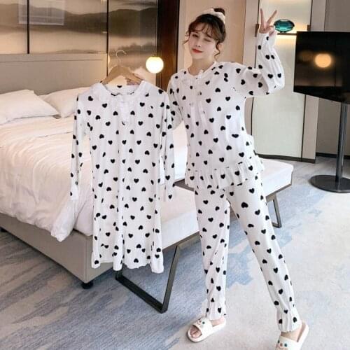 2020 Autumn Winter Long Sleeve Print Pajama Sets for Women Cute Lace Sleepwear Suit Pyjamas Homewear Pijama Mujer Home Clothes