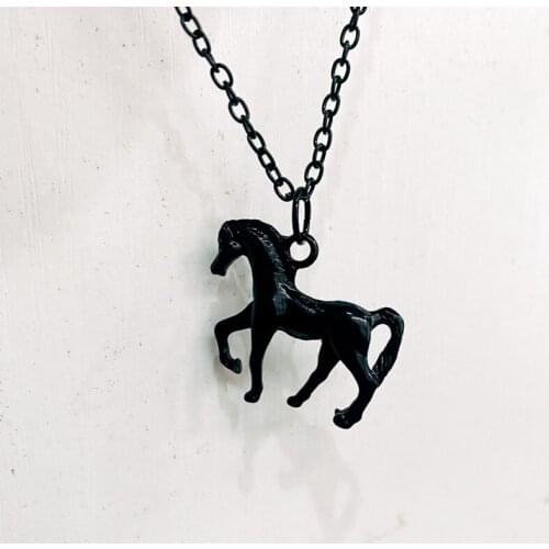 2021 Fashion Gothic Black Horse Pendant Necklace Lock Long Chain Punk Style For Mens Women Gifts Creative Gift