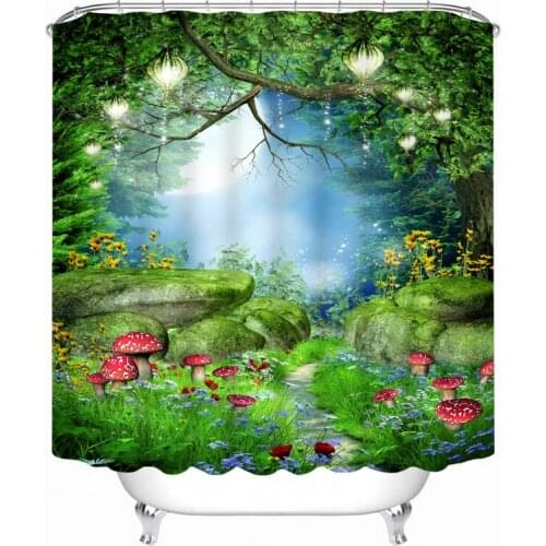 3D View Shower Curtains Fairy Tale World Swan and Flamingo Bathroom Curtain Waterproof Thickened Bath Curtain Customizable