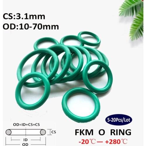5~20Pcs CS 3.1mm OD 10~70mm Green FKM Fluorine Rubber O Ring Sealing Gasket Insulation Oil High Temperature Resistance
