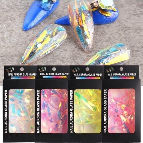 6 Boxes/Set Nail Art Foils Aurora Film Broken Glass 2m Strips Nail Stickers Mermaid Decorations Decal Paper Accessories TR1903-1