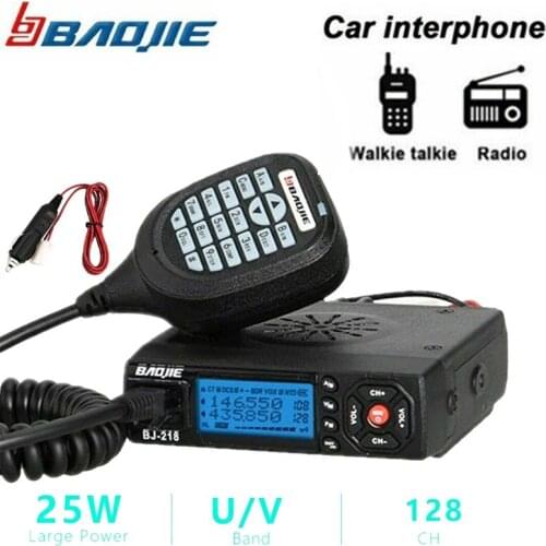 BAOJIE BJ-218 Mini Car Walkie Talkie 25W 10KM Long Range Dual Band VHF/UHF 136-174mhz 400-470mhz 128CH Mobile Radio Transceiver