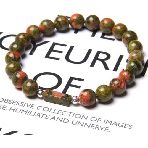Natural Unakite Stone Beads Bracelet Bangles Fashion Line Rhodonite Healing Beads Bracelet for Women Men Energy Jewelry Gifts