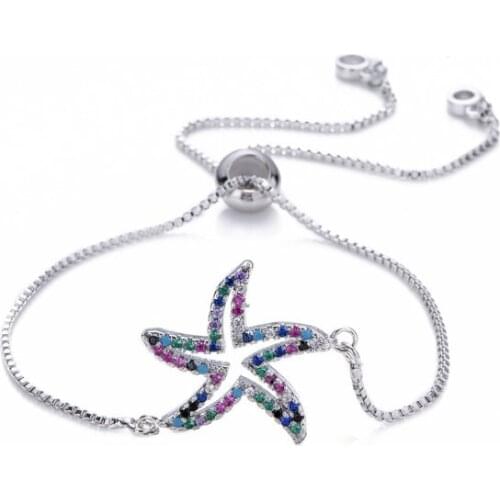 Starfish micro pave cz zircon cubic zirconia Bracelet Adjustable silicone silver gold plated Charm Snake Chain Copper dgr3