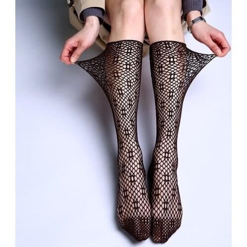 Summer Women Fishnet Stockings Sexy Lace Mesh Long Women Stockings Black White Gray Transparent Knee High Stocking Medias