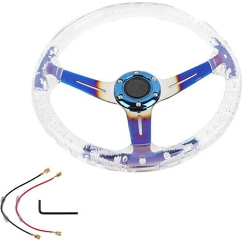 14inch 350mm Chrome Colorful Racing sport Acrylic Steering Wheel Transparent Discoloration Luminous Steering Wheel Universal New