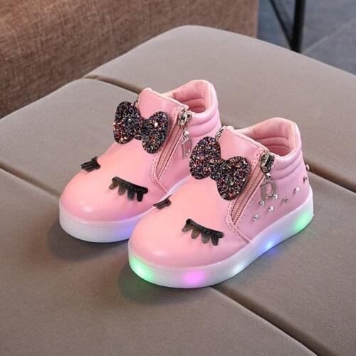 Children Glowing Sneakers Kid Princess Bow For Girls LED Shoes Cute Baby Soft Comfortable Lightweight Breathable Running Shoes