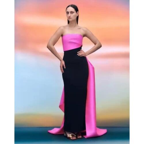 Elegant Long Strapless Evening Dresses Pleated Floor Length Sheath Abendkleid Formal Party Gown for Women