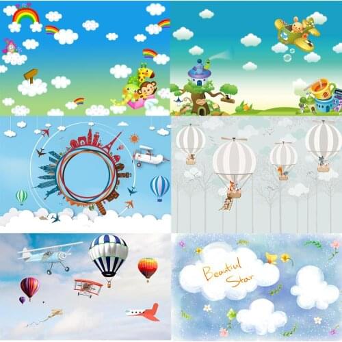 Seekpro Photography Background Sky Planes Clouds Party Cartoon Photo Backdrop Kids Happy Birthday Baby Shower Photocall Banner