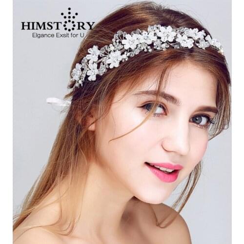 HIMSTORY Handmade Beaded Floral Bridal Headband Wedding Hair Accessories Women Jewelry Crystal Hairwear Headpiece