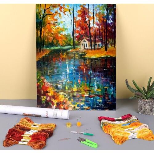Oil Painting Style Memory Printed Fabric 11CT Cross Stitch Embroidery Full Kit DMC Threads Knitting Handiwork Promotions