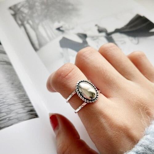 Kinel S925 Sterling Silver Jewelry an Simple opening Color stone ring female personality Simple temperament wild retro matte